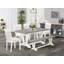L'ensemble de table à manger de 6 pièces comprend une table rectangulaire en ciment, un banc en bois et 4 chaises rembourrées en tissu de lin crème avec un haut dossier en lin brossé blanc.-942408971-942408974