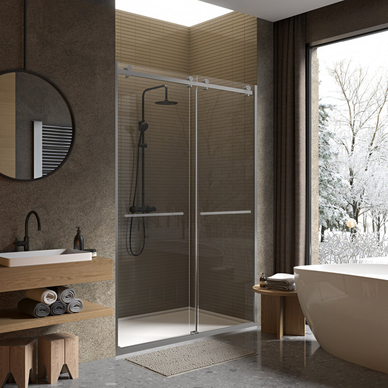 Portofino 48" x 79" Frameless Double Sliding Shower Door with Brushed Nickel Finish