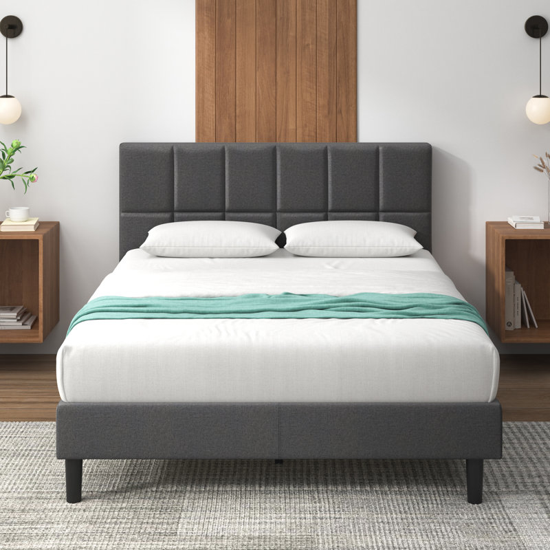 Lit plateforme tapissier Suhavi, Double, Gris foncé