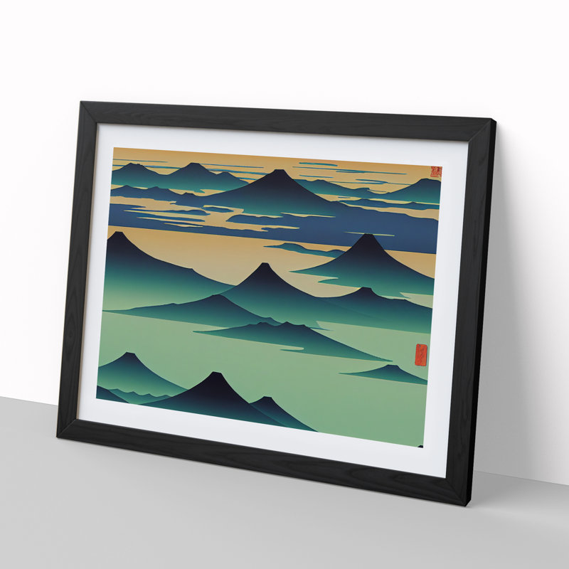 Abstract Japanese Mountains Vol.4 - Framed Print, Black, 46cm H x 64cm W x 2cm D