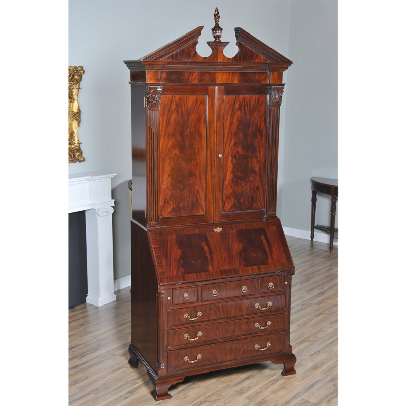 Large Mahogany Secretary Desk with Six Drawers