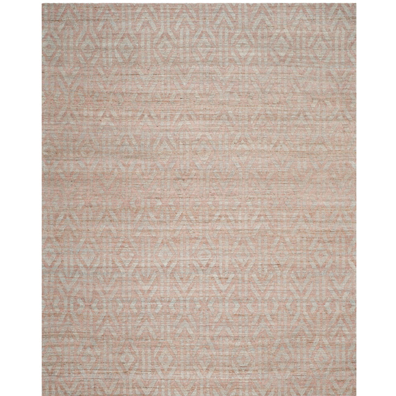 Laumer Hand Woven Jute/Cotton Geometric Rug in Blue/Rust, Square 6'