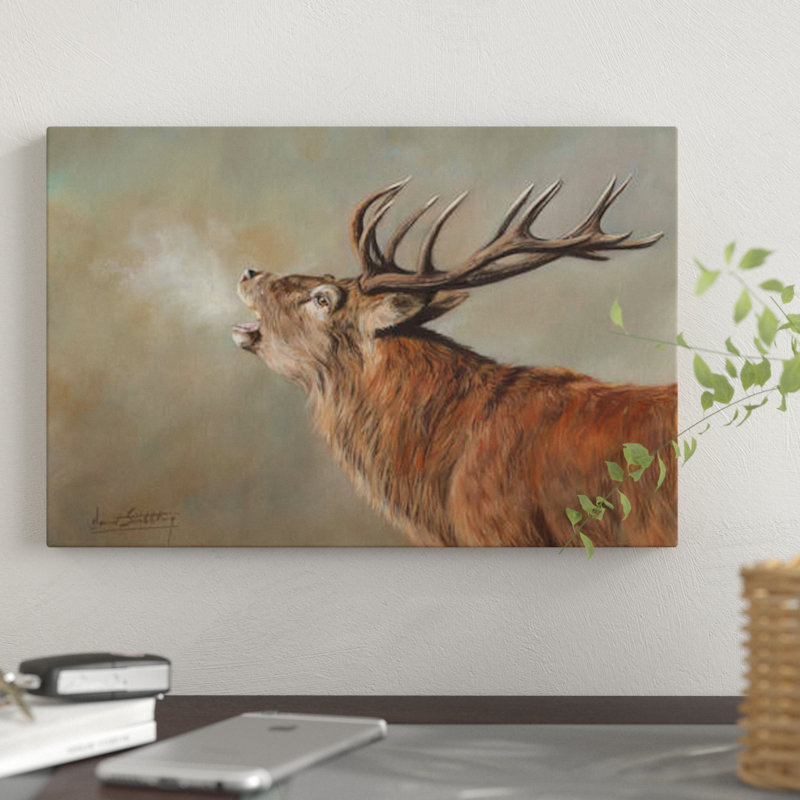 «Red Deer Stag Early Morning» par David Stribble, impression sur toile tendue, H 12 po x l 18 po x P 1,5 po, Pas de tapis
