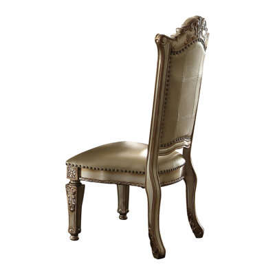 Chaises d'appoint de salle à manger (de 2), patine dorée, coussin rembourré, chaise 2, taupe et or, dossier, garniture décorative en bois