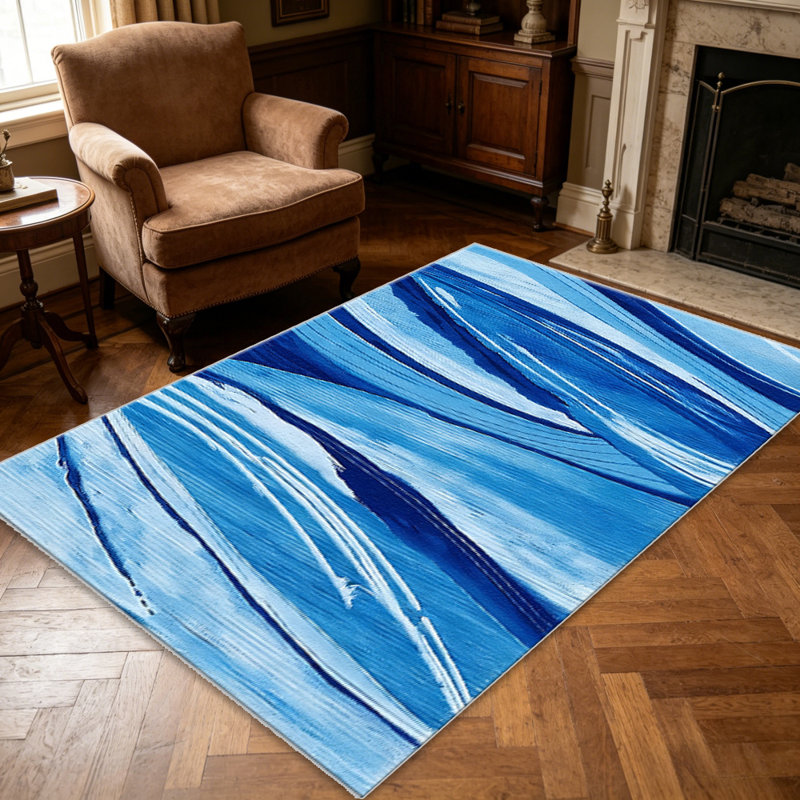Abstract Brushstroke Blue carpet-easy to clean, machine-washable, soft and comfortable; suitable for door mats, kitchens, living rooms, bedrooms, corridors, and laundry areas. Easy to clean, durable carpet for home decoration.