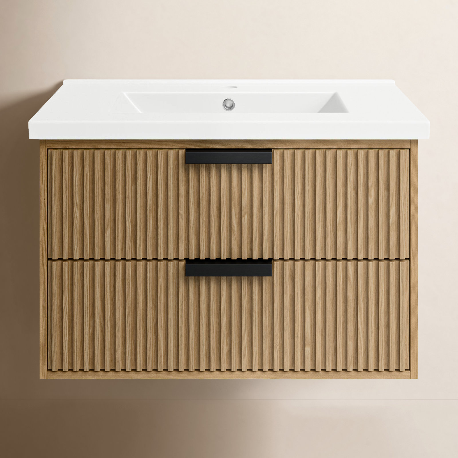 Anelie 30'' Single Bathroom Vanity, Weathered Fir, Matte Black