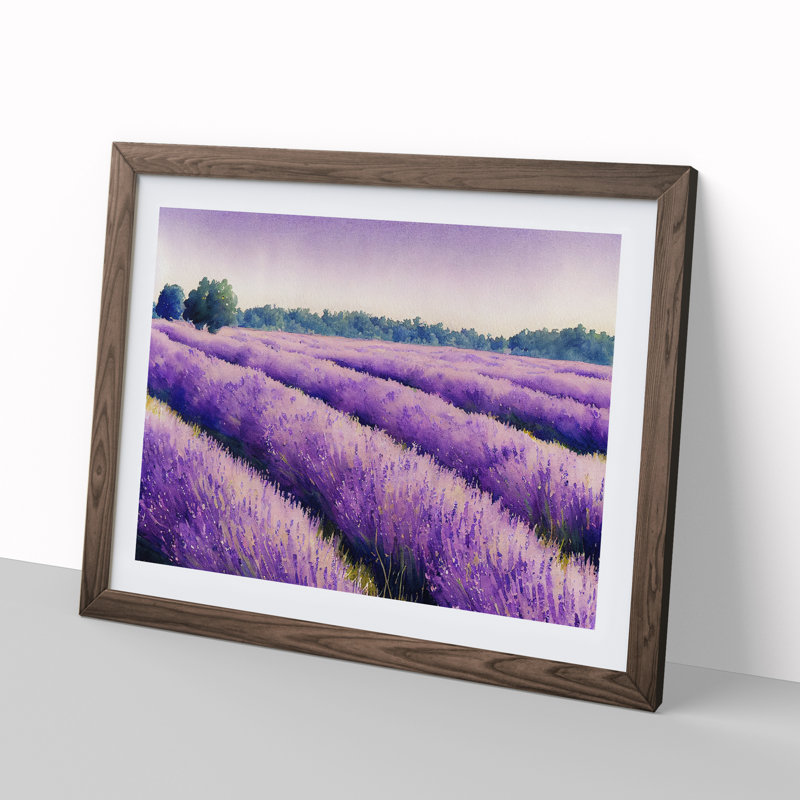 Lavender Field Watercolour Vol.1 - Single Picture Frame Print, Walnut Framed, 46cm H x 64cm W x 2cm D