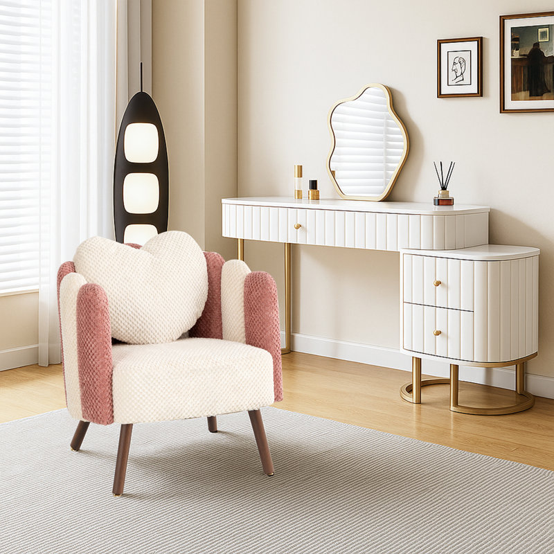  Chaise d'appoint rembourrée Petal, Blanc / rose