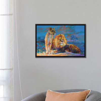 Lion et lionne par Leon Devenice - impression d'art graphique