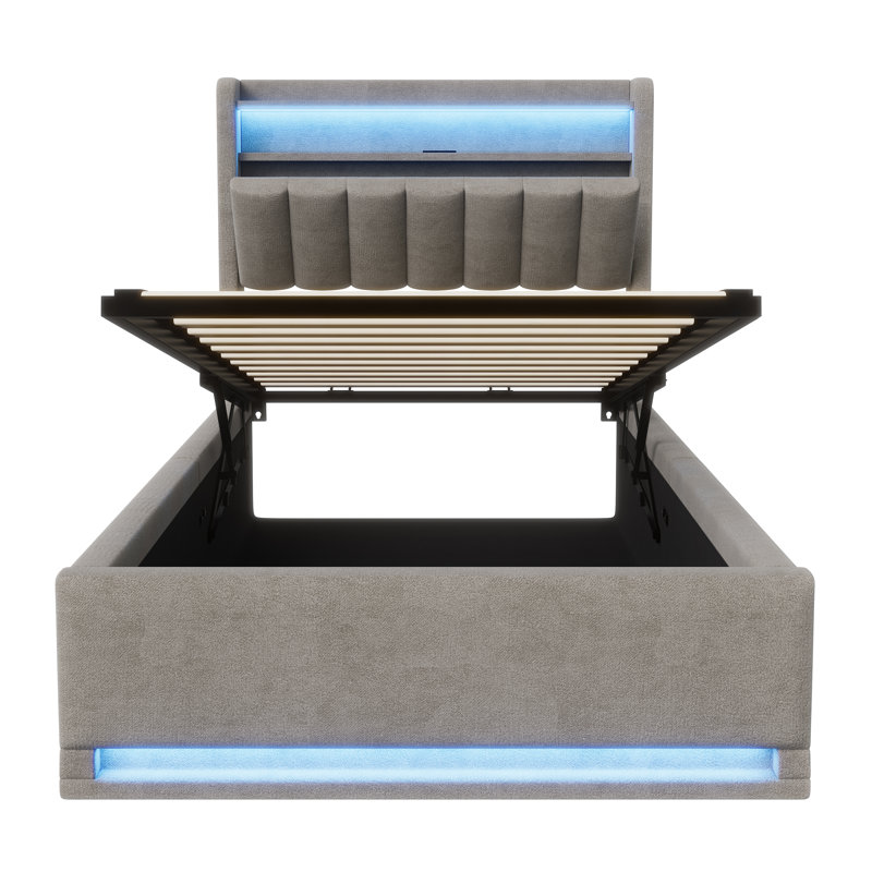 Upholstered Ottoman Storage Bed, European Single (90 x 200 cm), Grey