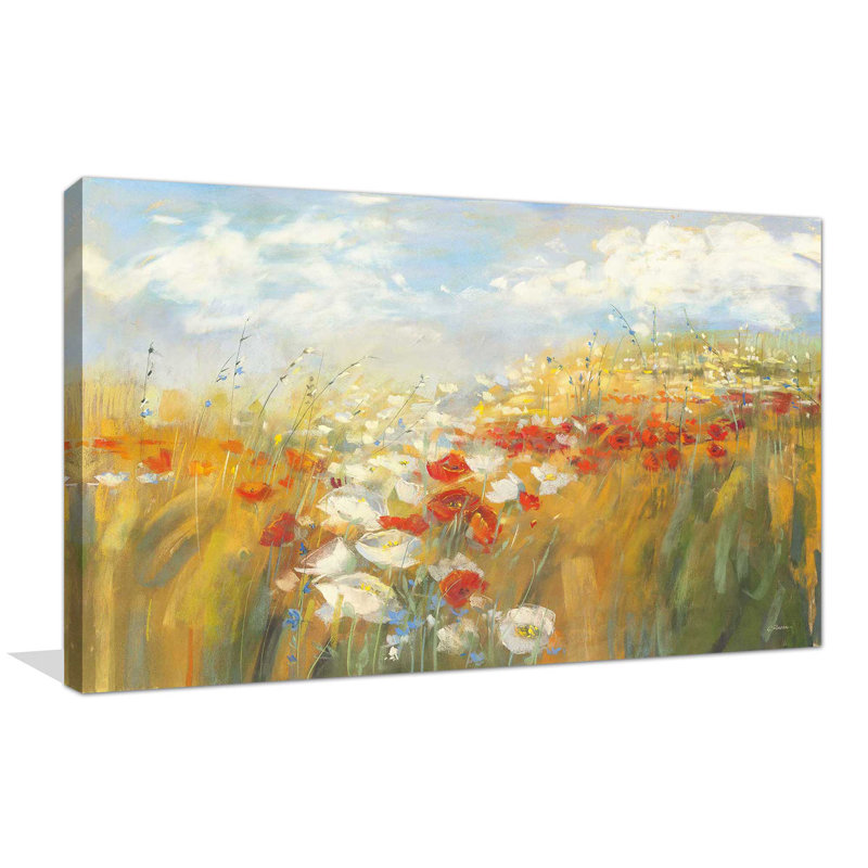 Coquelicots et larkspour - Peinture, Toile tendue, H 28 po x l 48 po x P 1,5 po