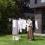 Corde à linge d'extérieur rotative, 98 pieds (30 mètres), 3 bras, avec tube de mise à la terre en plastique