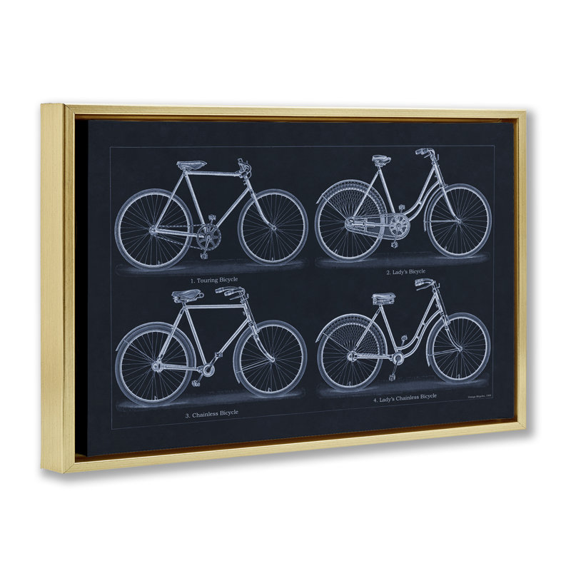 Cadre flottant traditionnel de style bicyclette, design par Phillipa Katz, H 21 po x l 31 po, Cadre flottant métallique doré