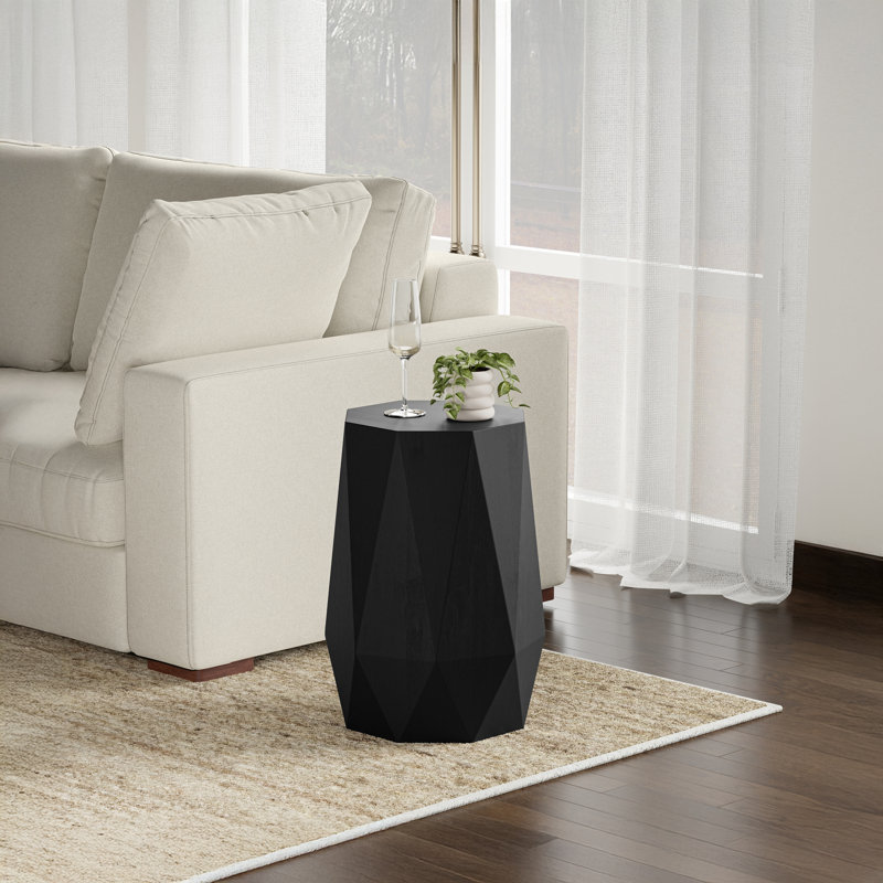 Kurt 15"W Solid Acacia Wood Contemporary Octagon Accent Table with Geometric Design, Black