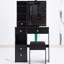 Table de coiffeuse 29,2 po avec tabouret rembourré, très grand miroir coulissant à droite, rangement multicouche, idéal pour les petites chambres, style américain, style noir