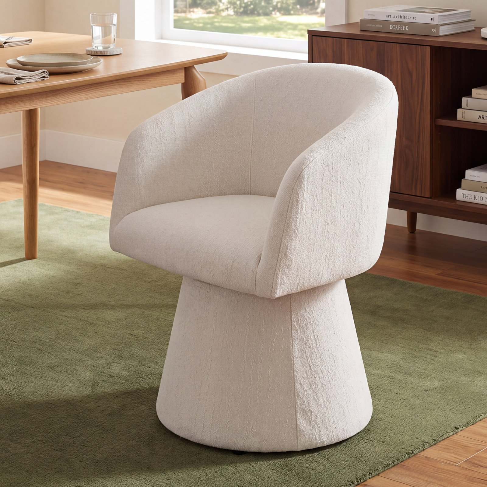 Kyo Swivel Dining Armchair, Mellow Ivory Chenille