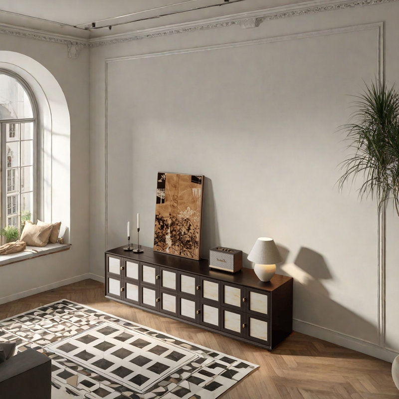 Meuble télé en bois de frêne massif avec armoire centrale, H 19,29 po x L 78,74 po x l 16,53 po