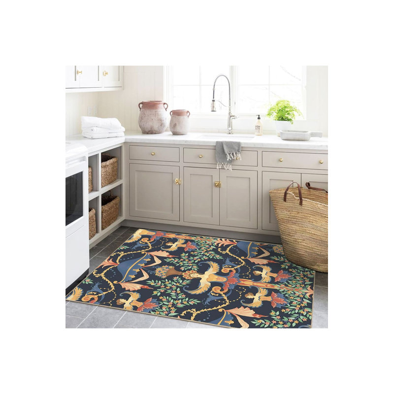 Tapis multicolore multicolore à motif tissé et lavable, Tapis de couloir 3 pi 3 po x 6 pi 7 po inclus