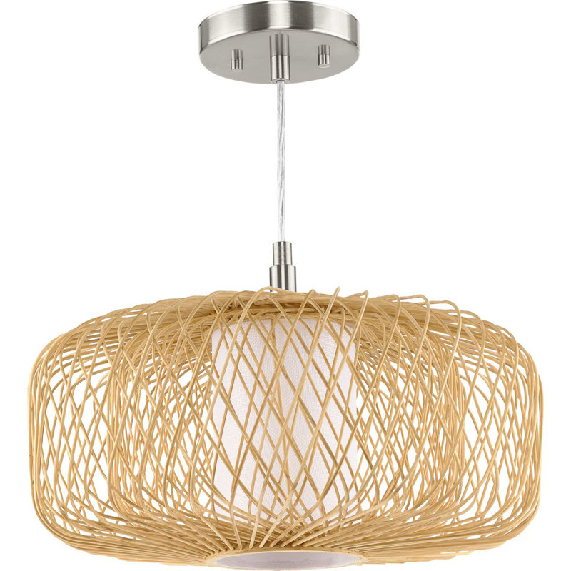 Luminaire suspendu tambour 1 lumière Andric, H 13 po x l 16 po x P 16 po, Rotin naturel