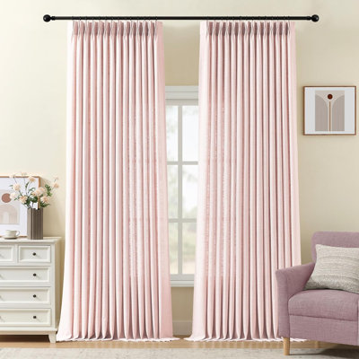 YZ Home Pinch Pleated Linen Curtains 2 Panels Set, Light Filtering Linen Blend Sheer Drapes Memory Trained Pleated Curtain Back Tab with Hooks Rings for Living Room Bedroom
