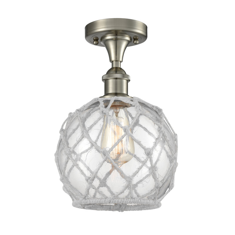 Plafonnier semi-encastré 8 po Alma, Ampoule non incluse, Verre transparent avec corde brune, Or satiné