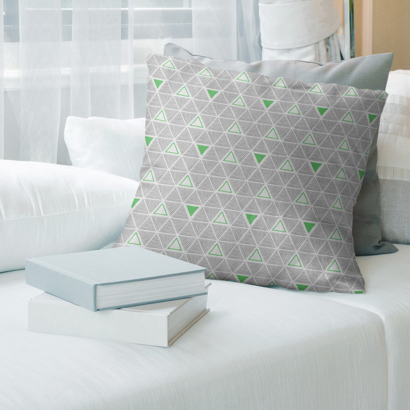 Triangles dessinés à la main Coussin décoratif, 20 po x 20 po, Accent vert, Sergé de coton