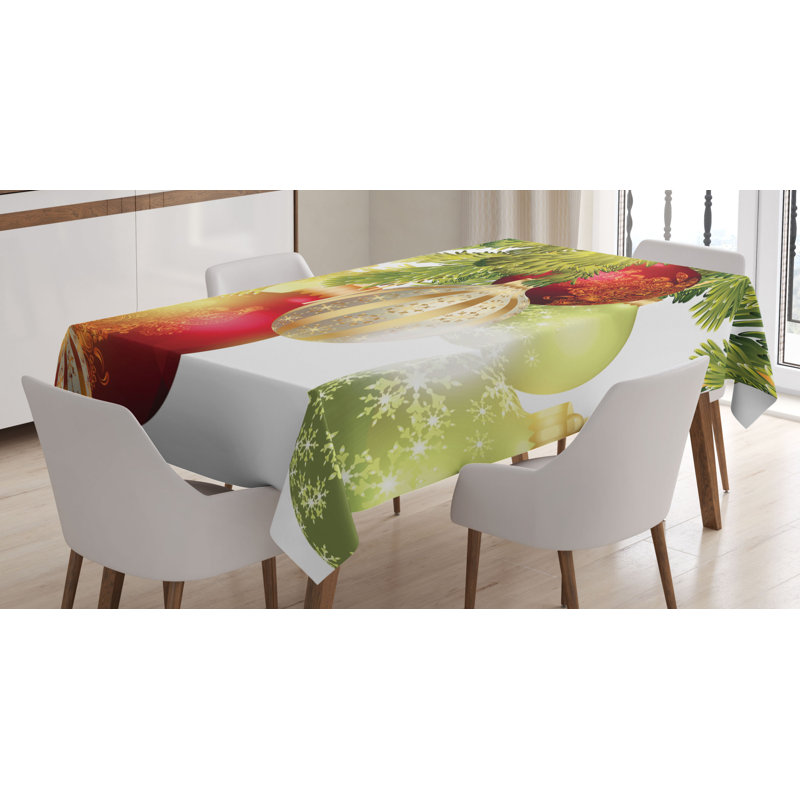 Baubles Noel Yuletide Theme Celebration Motif Winter Season Tablecloth, 72" x 52"