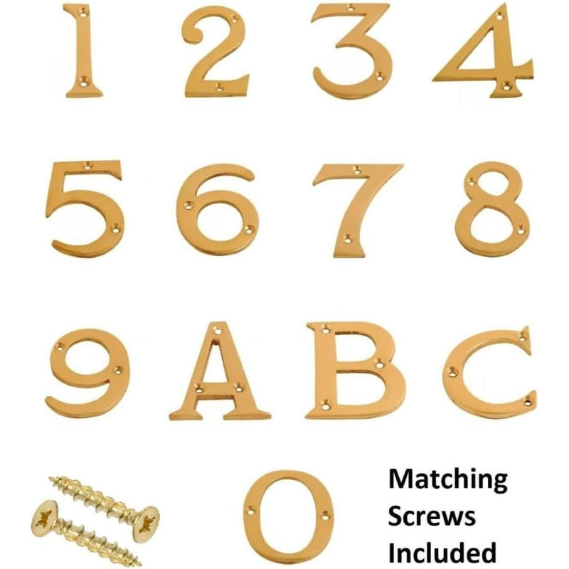 3 inch Brass Door Polished Screw On Front Door Numeral with Fixing Screws for uPVC, Wooden & Composite Exterior Doors, 3