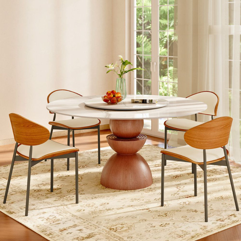 5 pièces Aggeliki rond pour 4 personnes avec plateau tournant, H 29,53 po x l 59 po x P 59 po, Blanc
