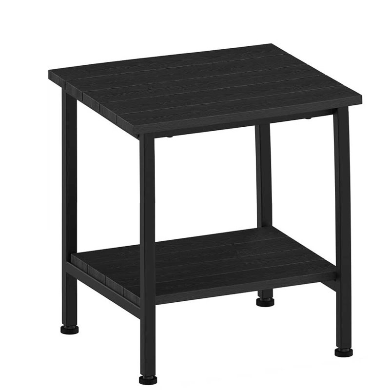 Table d'appoint à 2 niveaux, table de chevet carrée noire de 42 cm avec cadre en métal, style rustique, pour salon ou chambre.