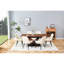 Table de salle à manger Scratch - extensible + placage en bois massif, base en métal en croix, table rectangulaire extensible en noyer foncé pour agencement de cuisine, plateau de table, pieds