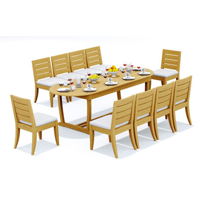Ensemble de salle à manger en bois de teck de qualité A de 7 pièces Seats: table à pieds à tréteaux et fauteuils Carleton # 11AT2306