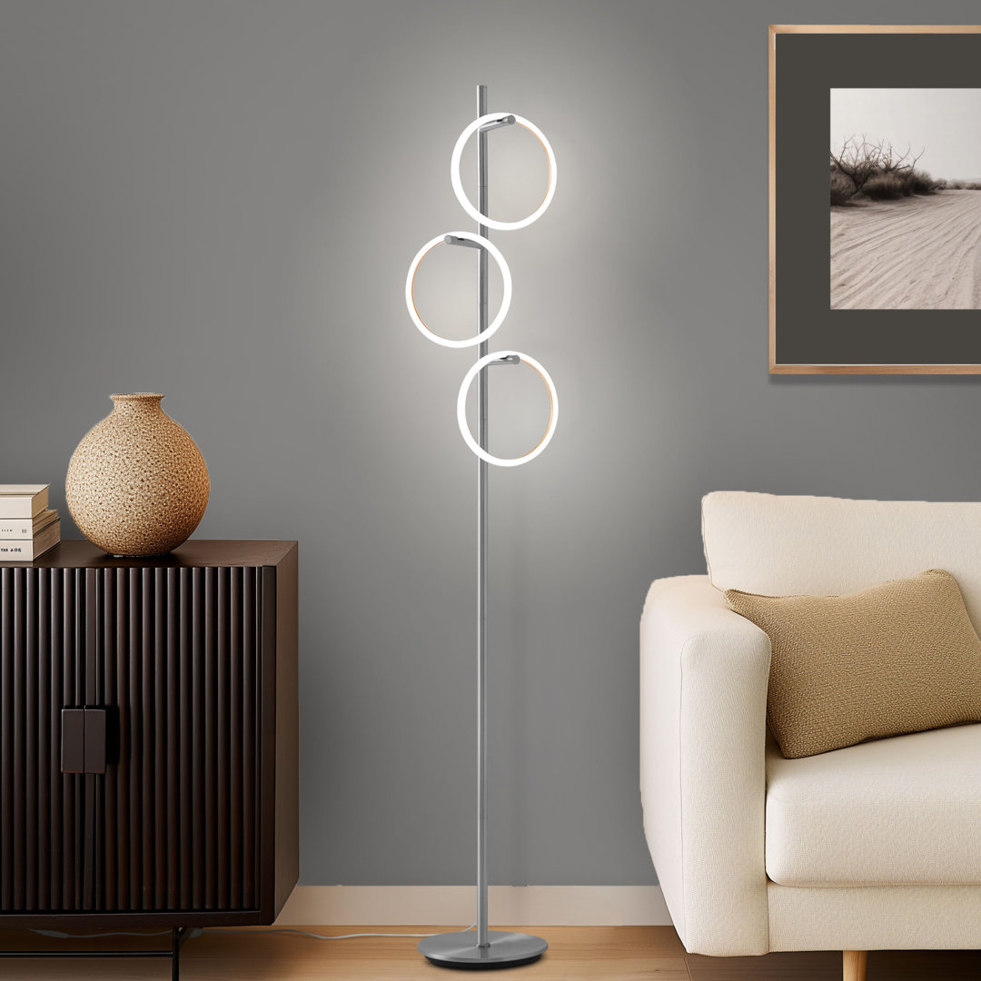 Saturn 66 in. Industrial 3-Light 3-Way Dimming LED Floor Lamp Brightech Base 