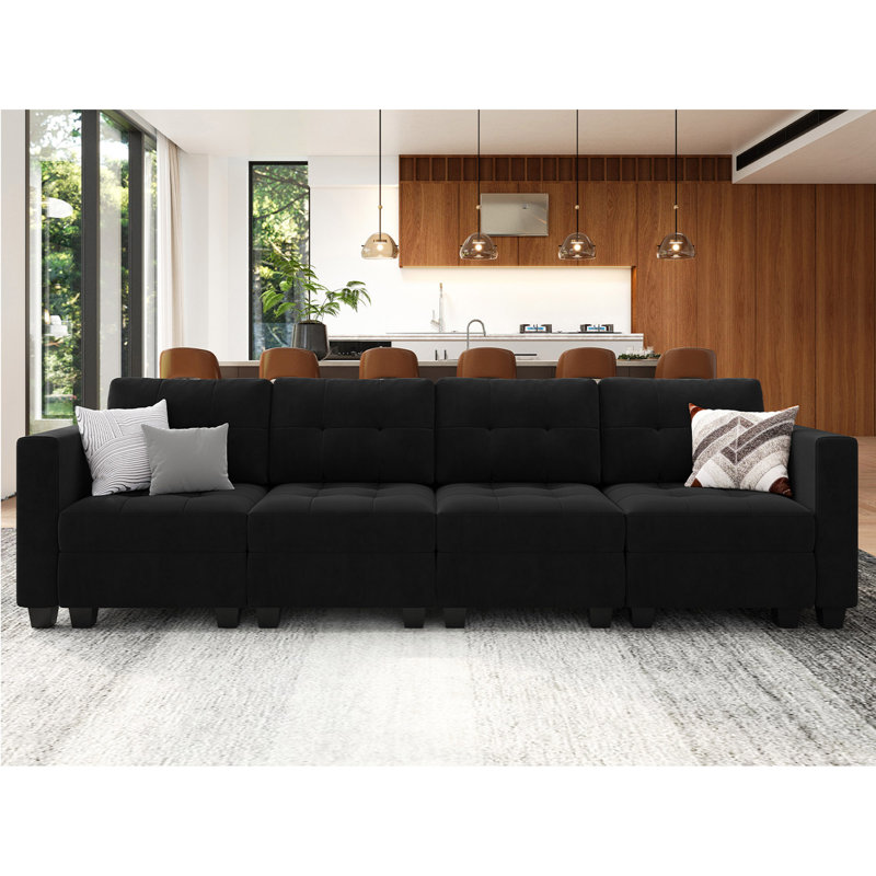 Canapé convertible en velours 4 places Buckleton, Velours noir