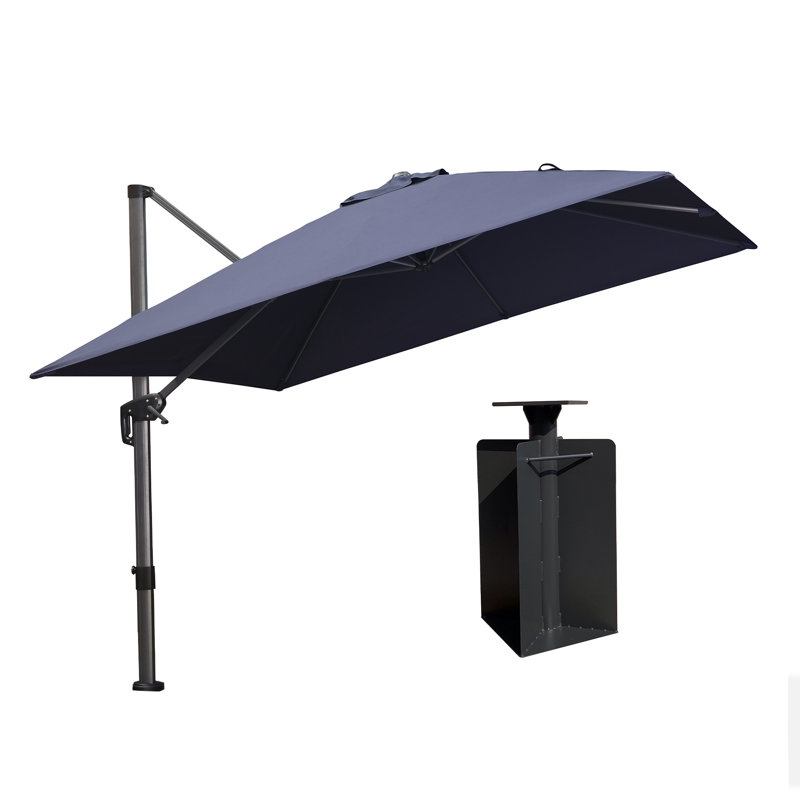 Parasol carré en porte-à-faux Carone 10 pi avec base Carone, Bleu marine