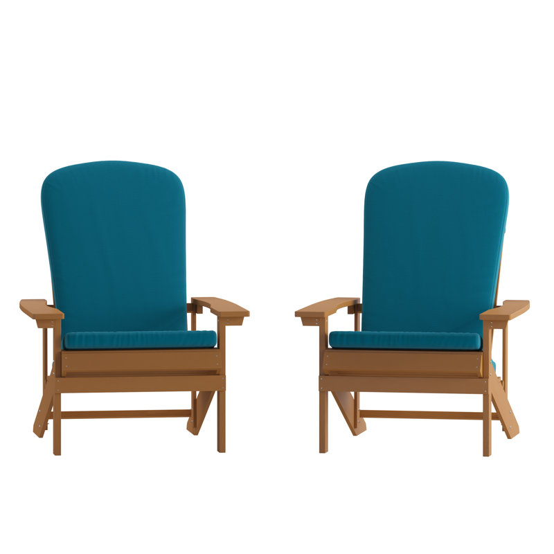 Rankins All-Weather Poly Resin Wood Adirondack Chairs with Cushions, Teak/Teal