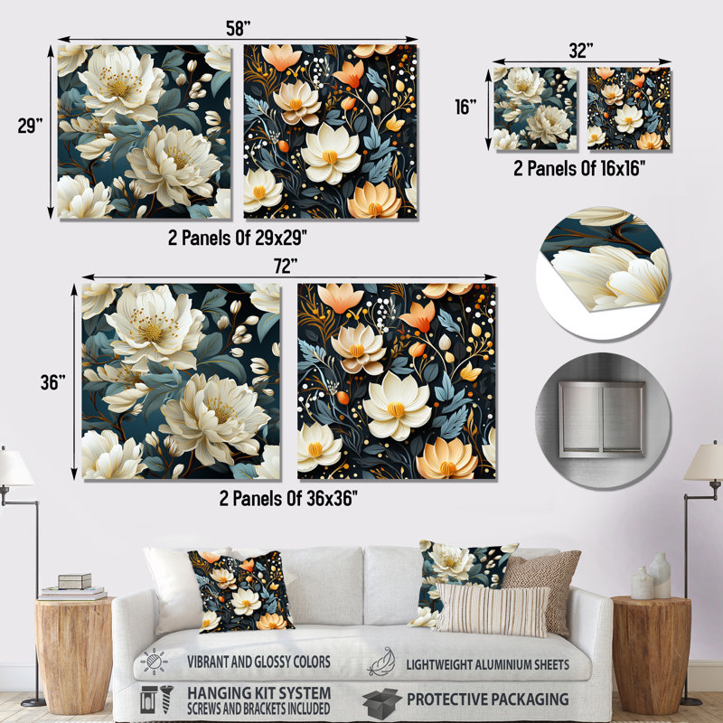 Dejardins - Ensemble de 2 carrés à motif floral en métal, H 36 po x l 72 po