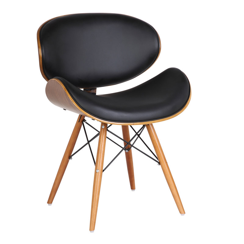 Murtaza Mid-Century Dining Chair in Faux Leather and Walnut Wood, Black, Natural