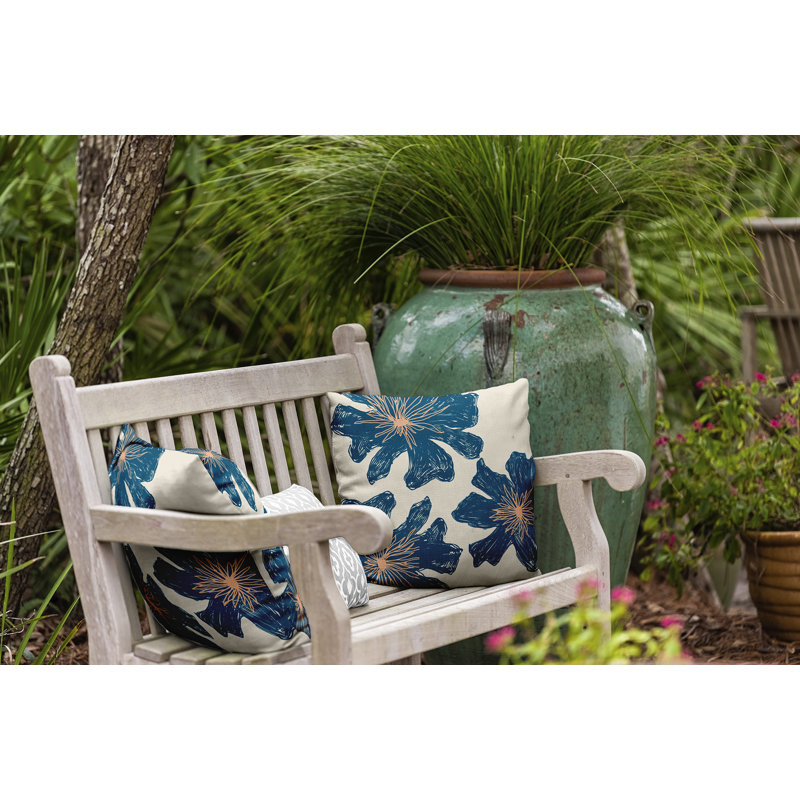 Floral Outdoor Square Pillow Cover & Insert, Off White