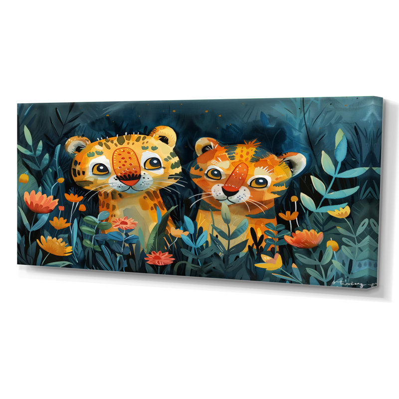 «Nursery Orange Green Summer Tiger Meadows II - Tiger», reproduction d'art murale, Toile tendue, H 28 po x l 60 po
