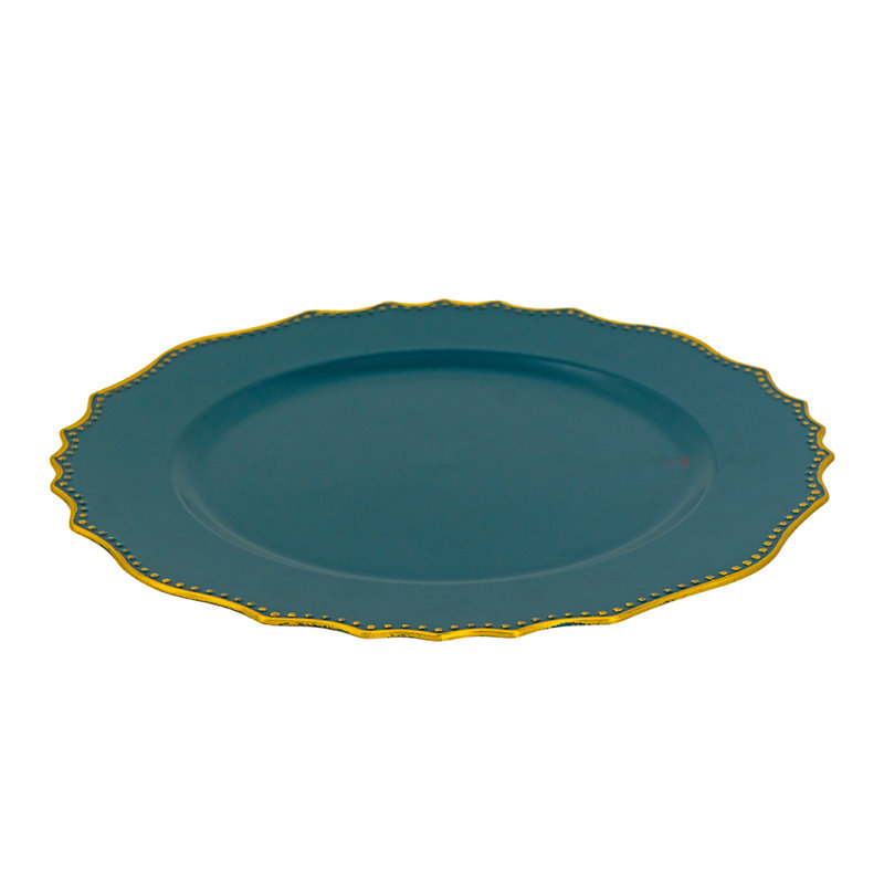 Ensemble de 4 assiettes en plastique D13 - bleu sarcelle / or