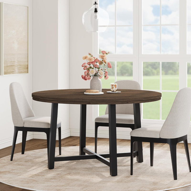 120 cm Round Wooden Dining Table, Brown, Brown, Brown, Brown