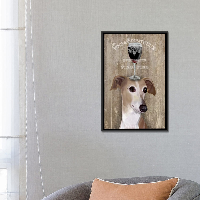« dog aou vine grayhound », impression sur toile, H 26 po x l 18 po x P 1,5 po, Toile avec cadre noir, Pas de tapis