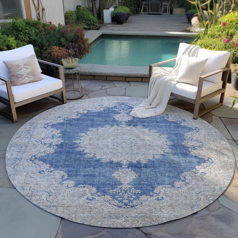 Tapis intérieur / extérieur bleu lavable Lyra , 2'3" x 7'6"