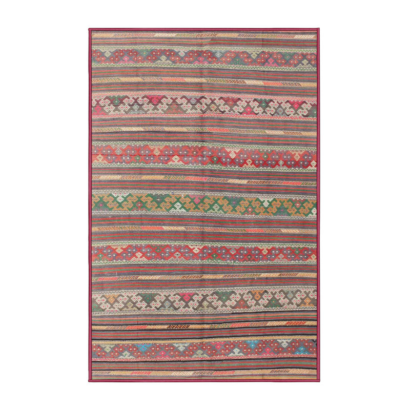 Tapis de zone rouge/vert contemporaine, Rectangle 5 pi x 7 pi