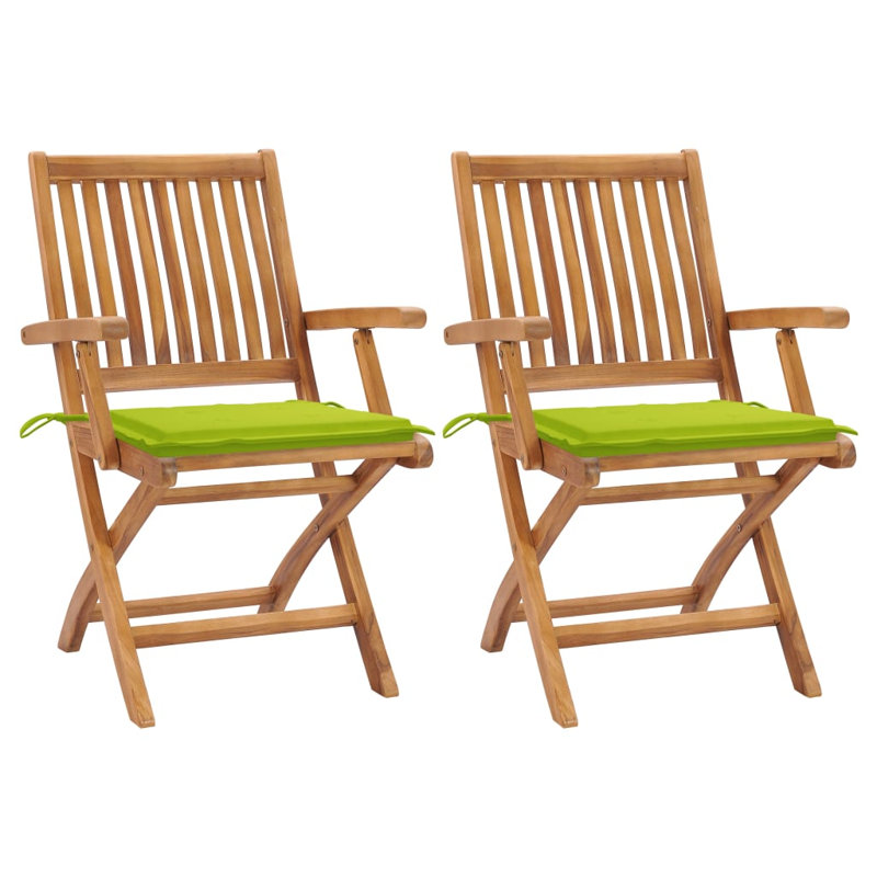  Chaises de patio 2 pièces avec coussins vert vif en bois de teck massif