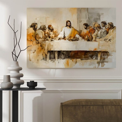 Earth Toned Last Supper - Religious Wall Art Print on Gallery Wrapped Canvas, 36" H x 24" W, Ready to Hang for Dining Room