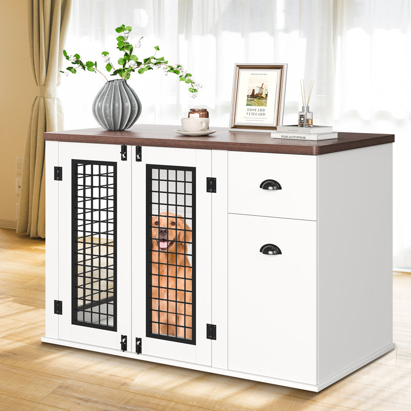 Table de bout en bois pour chien avec caisse et armoire latérale