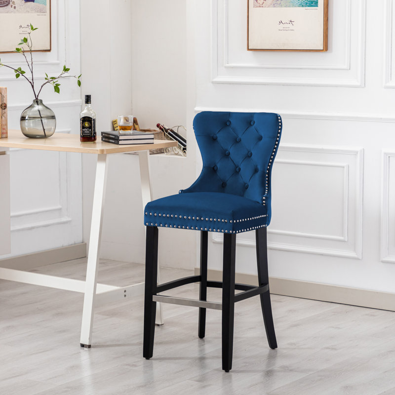 Tabouret de bar et de comptoir Kirsten, Tabouret de bar (siège d'une hauteur de 29 po), Cadre bleu / noir