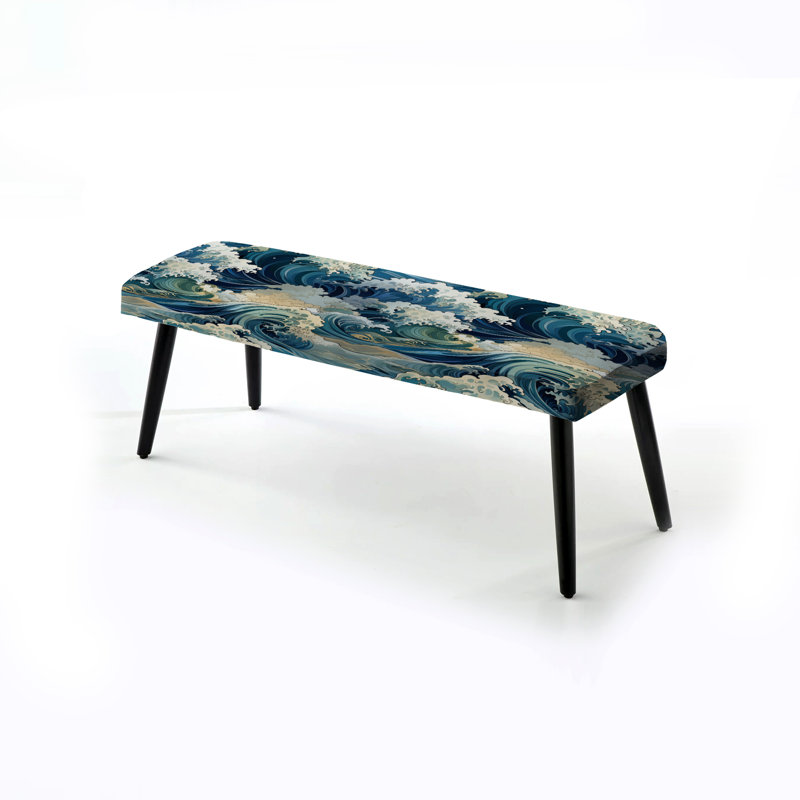 Motif de vagues japonais Hokusai - banc rembourré noir Coastal